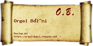 Orgel Béni névjegykártya